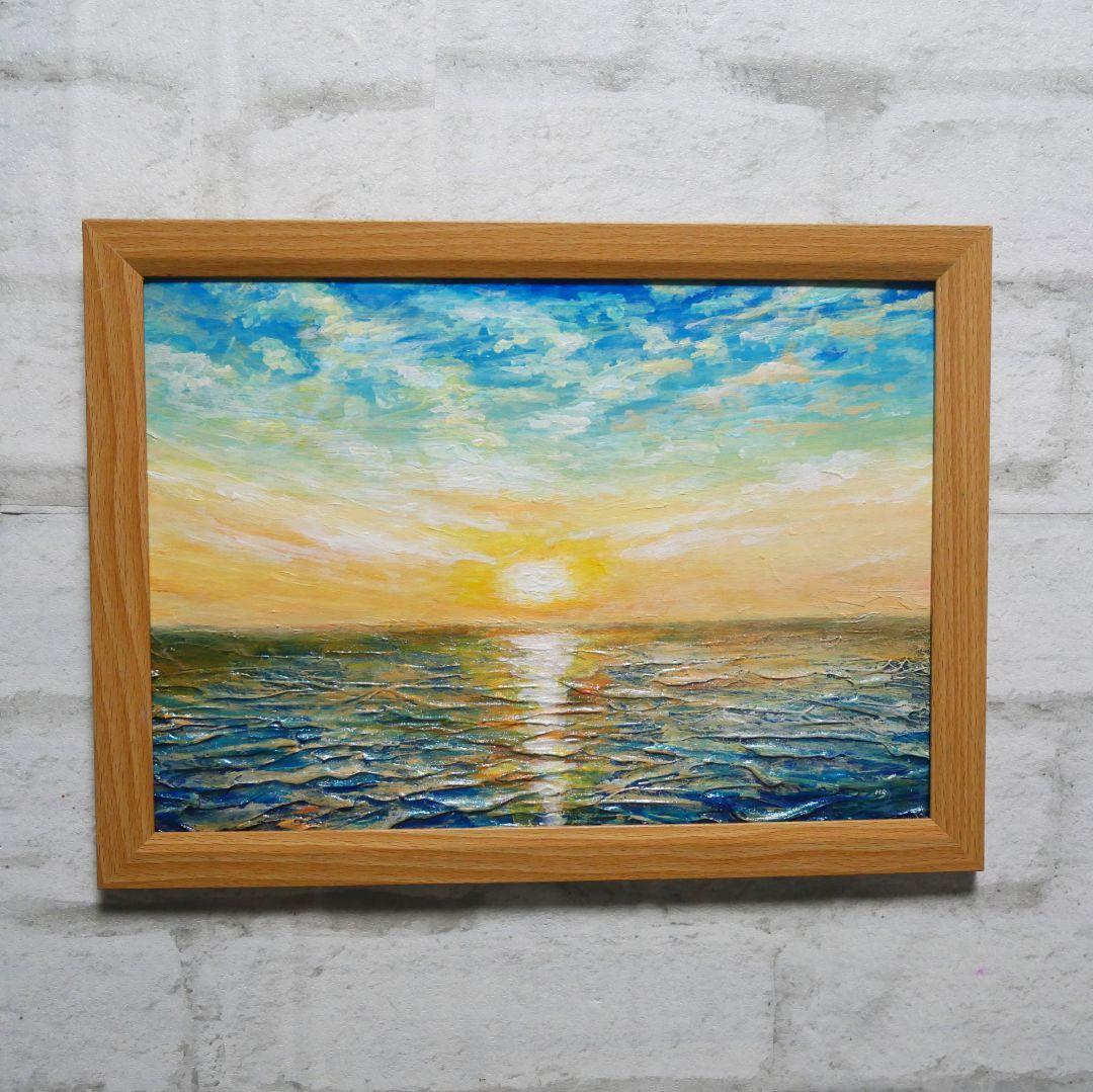 油絵 油彩 油彩画 絵 絵画【癒しの朝焼けの海】