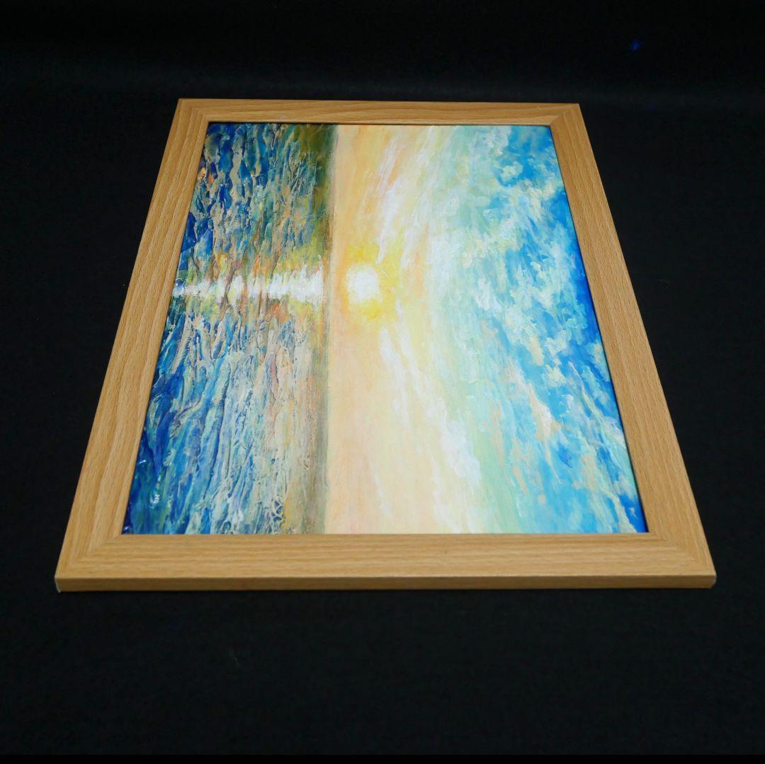 油絵 油彩 油彩画 絵 絵画【癒しの朝焼けの海】