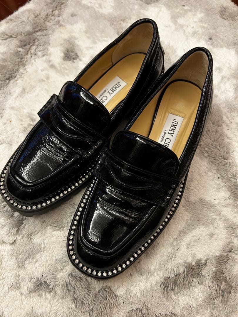 JIMMY CHOO ブラックローファー ビジュー36