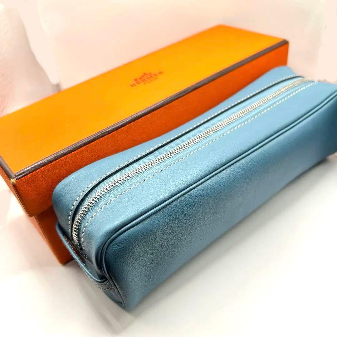 エルメス　ペンケース　ライト　ブルー　箱付き