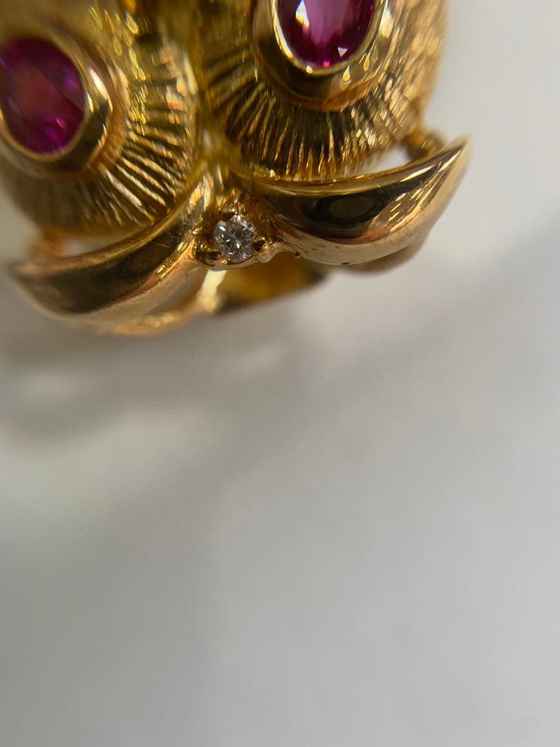 K18 フクロウ　ブローチ　翡翠4.21ct R0.26ct、D0.1ct