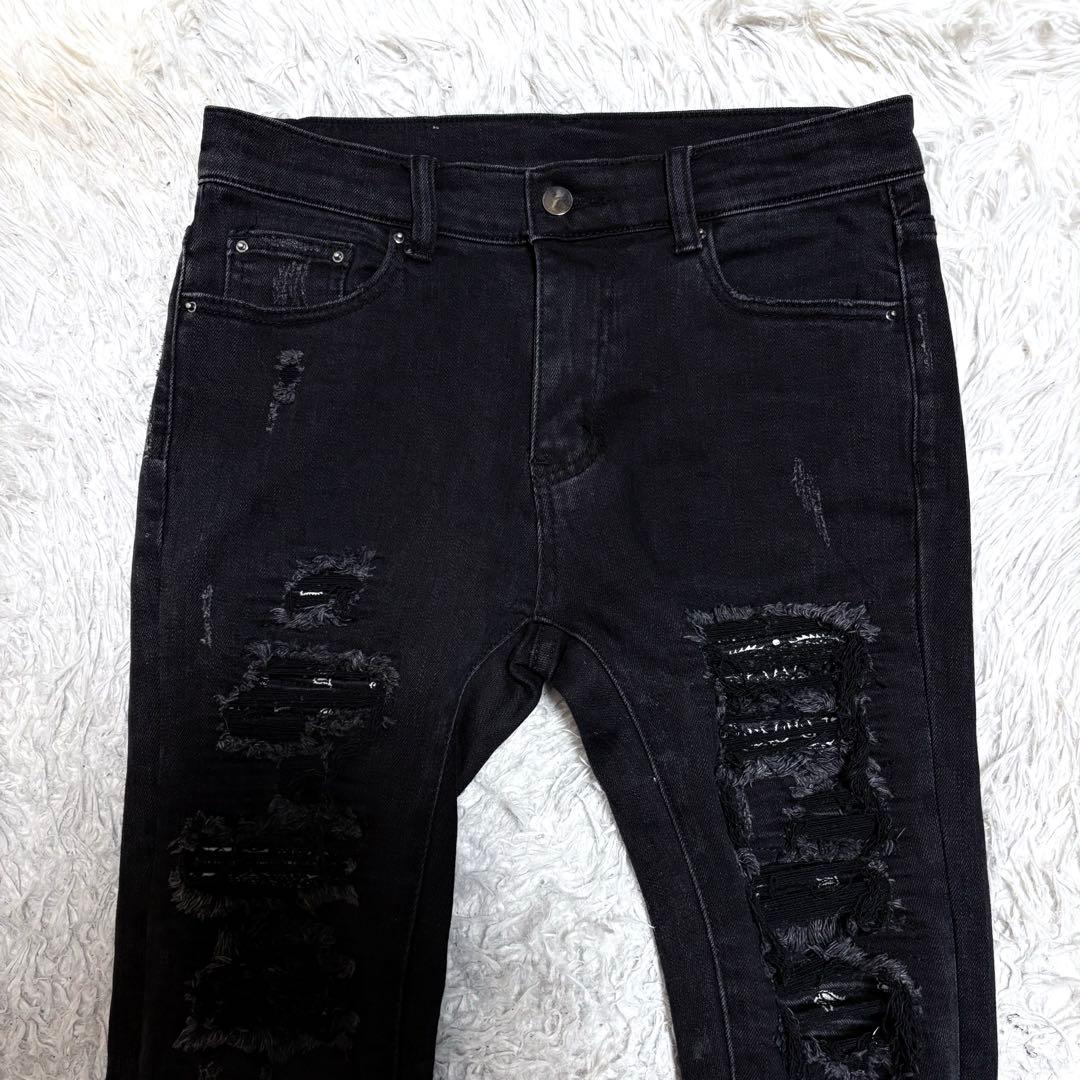 【極美品】mnmlミニマル　ダメージ加工スキニーデニムジーンズ　バンダナ　w30