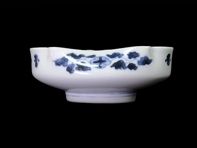 平戸　古伊万里　染付　岩に松の図　富士型変形皿　B354AS-DCk