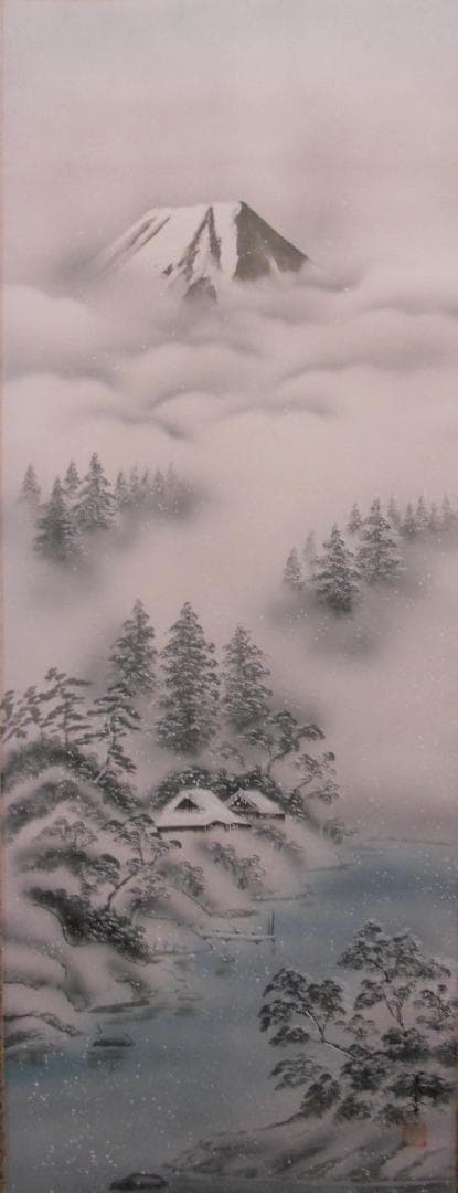 掛け軸 桑田美堂 彩色冬景 絹本 希少 軸装 茶道具 掛軸 美品 です。