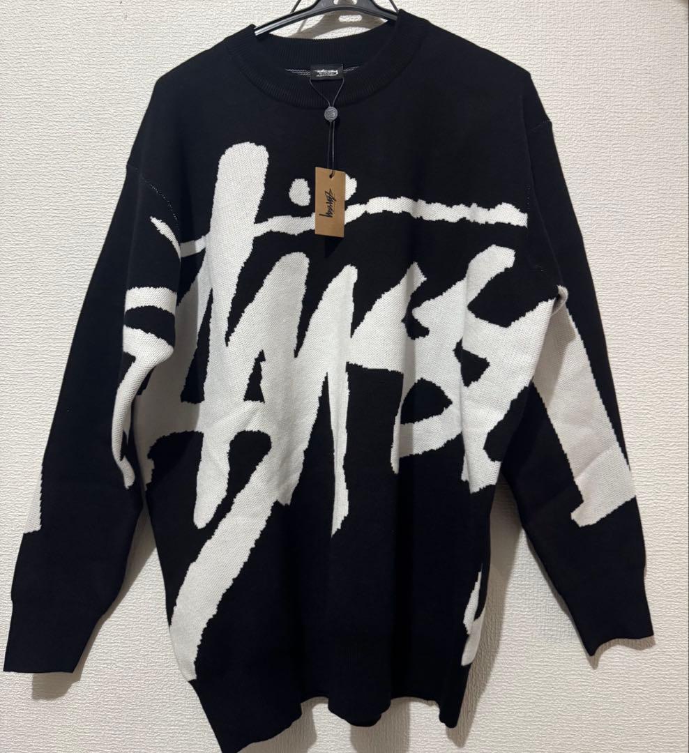 Stussy グラフィックニット 長袖スウェット ブラック ロゴ入り