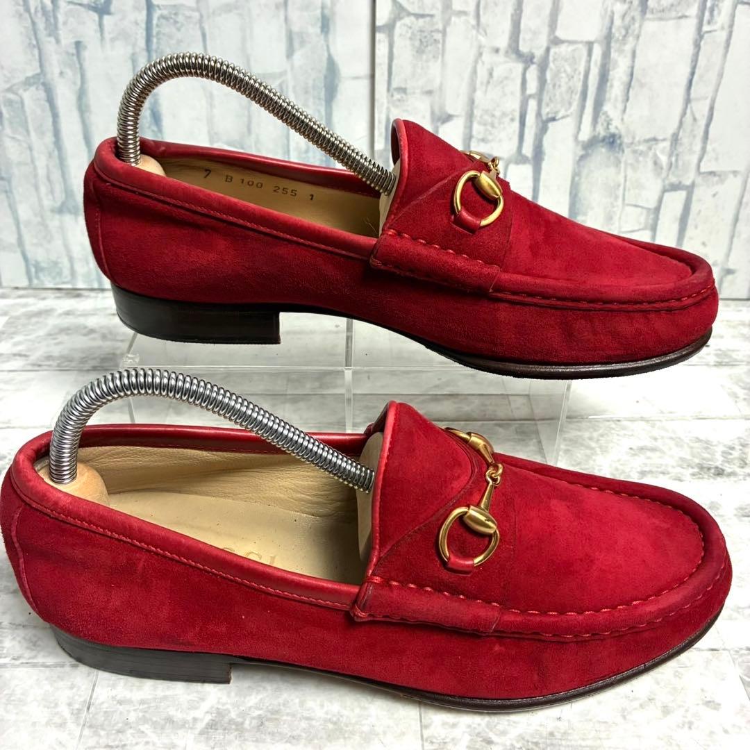 GUCCI グッチ　ホースビット　ビットローファー　スエード　赤