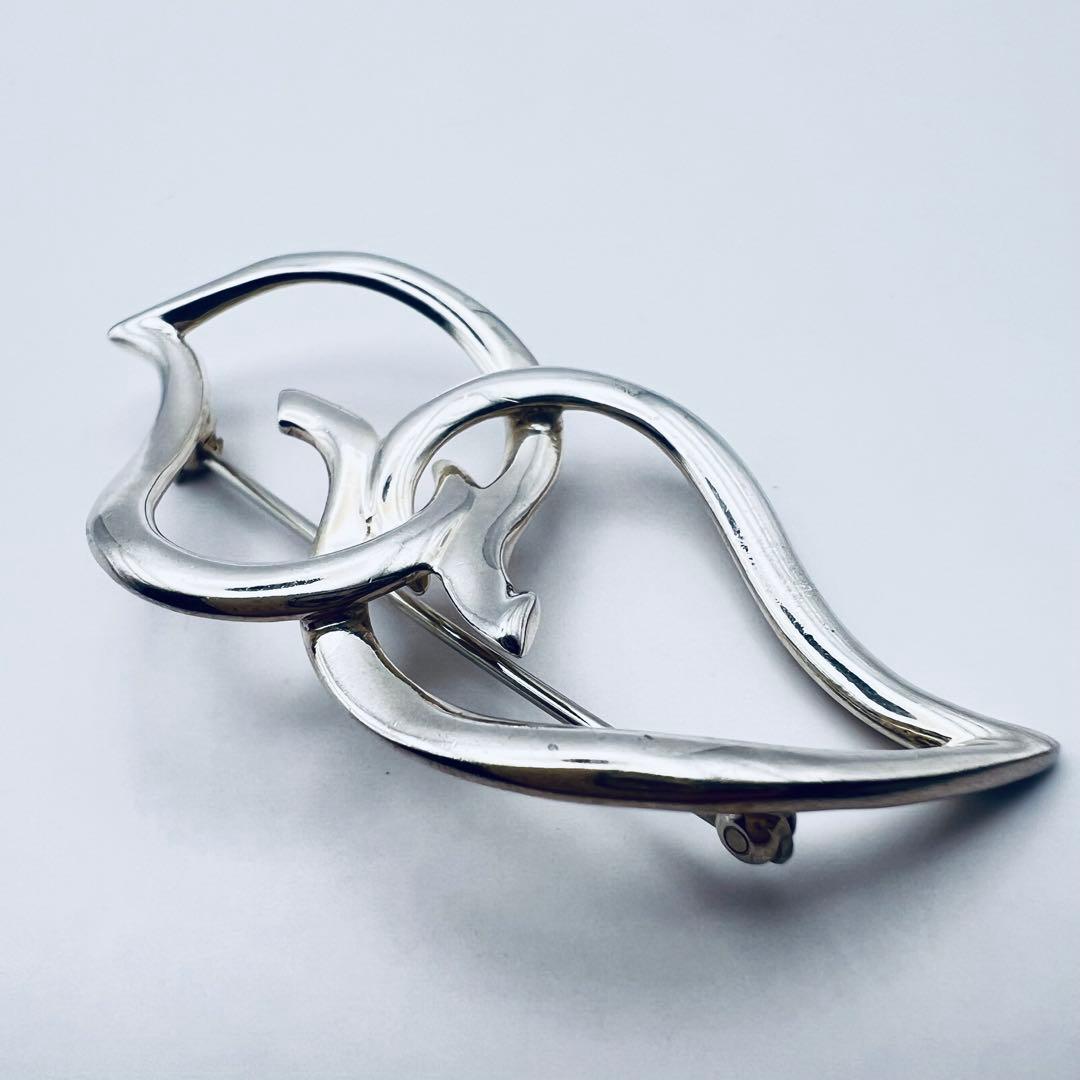 美品　ティファニー　シルバー　ブローチ　ダブル　リーフ