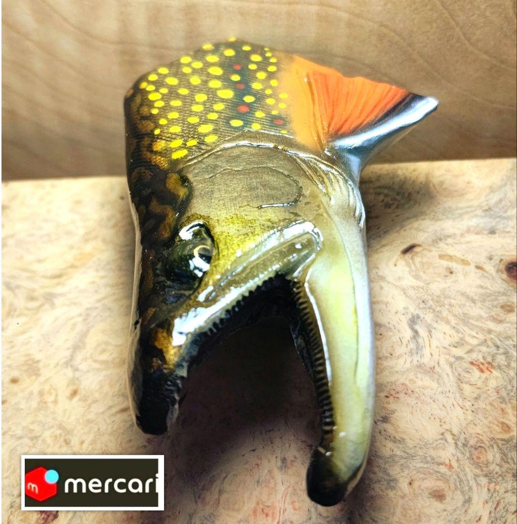 .Seaトラウトブローチ/ブルックトラウト♂/ウッド製 【1点物】