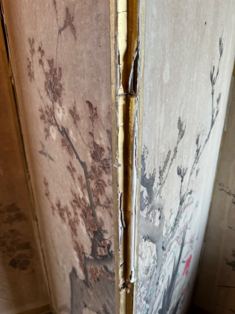 江戸後期 ~ 明治初期 六曲屏風 二点セット 鳥花図 美品 アンティーク