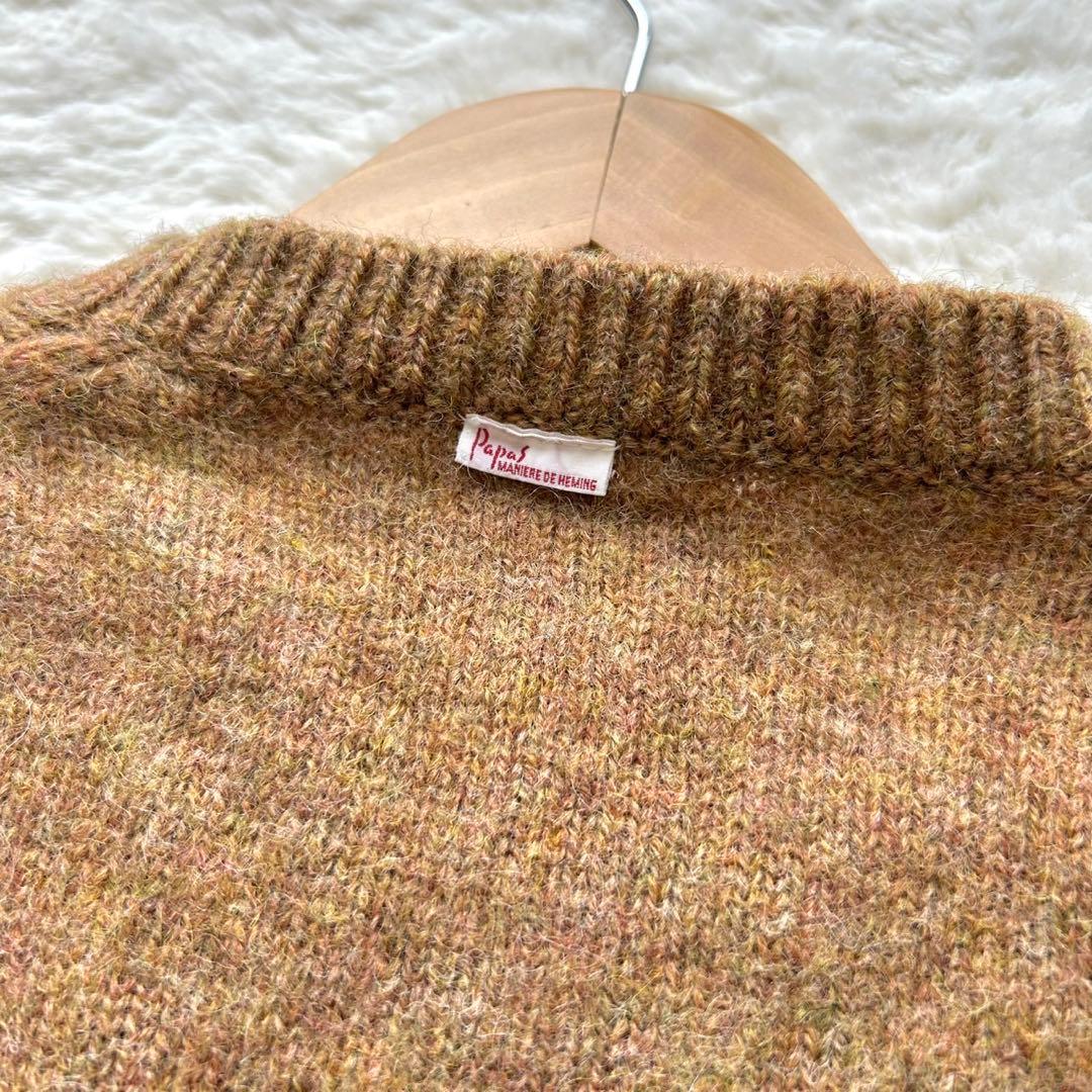 【美品】PAPAS パパス　国旗　長袖　ウール　ニット　セーター　ビックロゴ