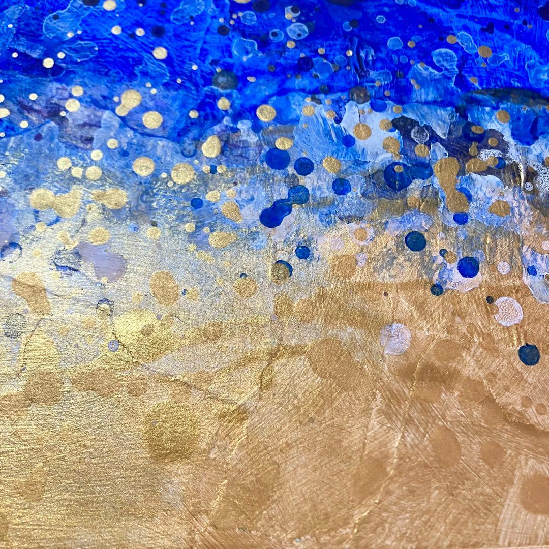 インテリアモダン抽象画＊現代アート 絵画　原画　ゴールド　青　大きめ