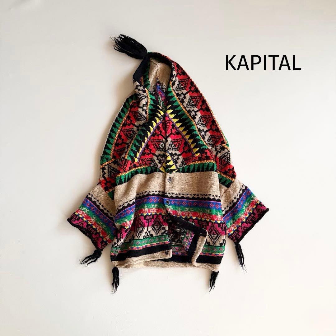 【キャピタル】フード 総柄ニットトップス ウール混 ネイティブ ヴィンテージ