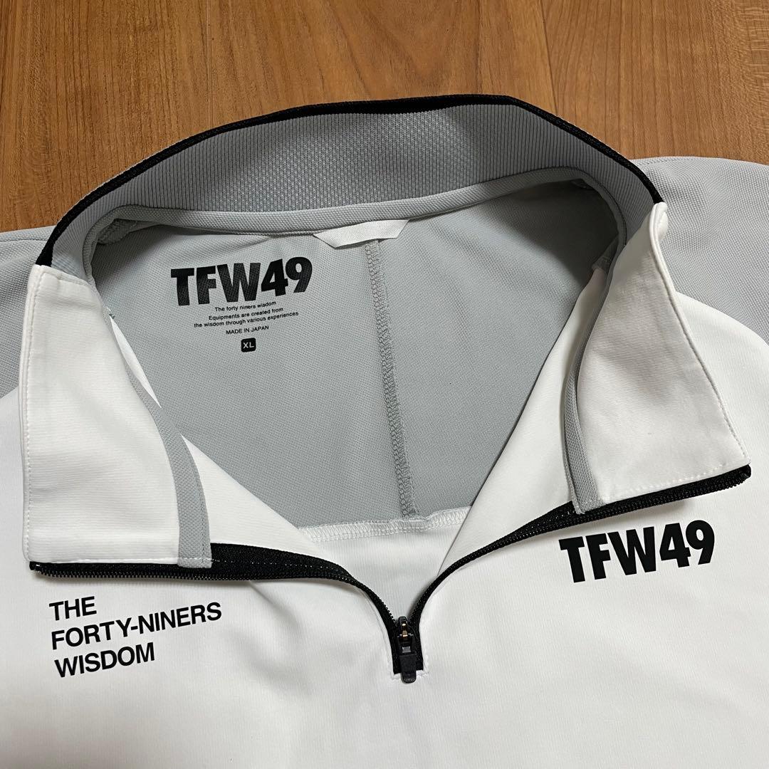 TFW49 ハーフジップ　モックネック　シャツ　ホワイト　グレー　XL