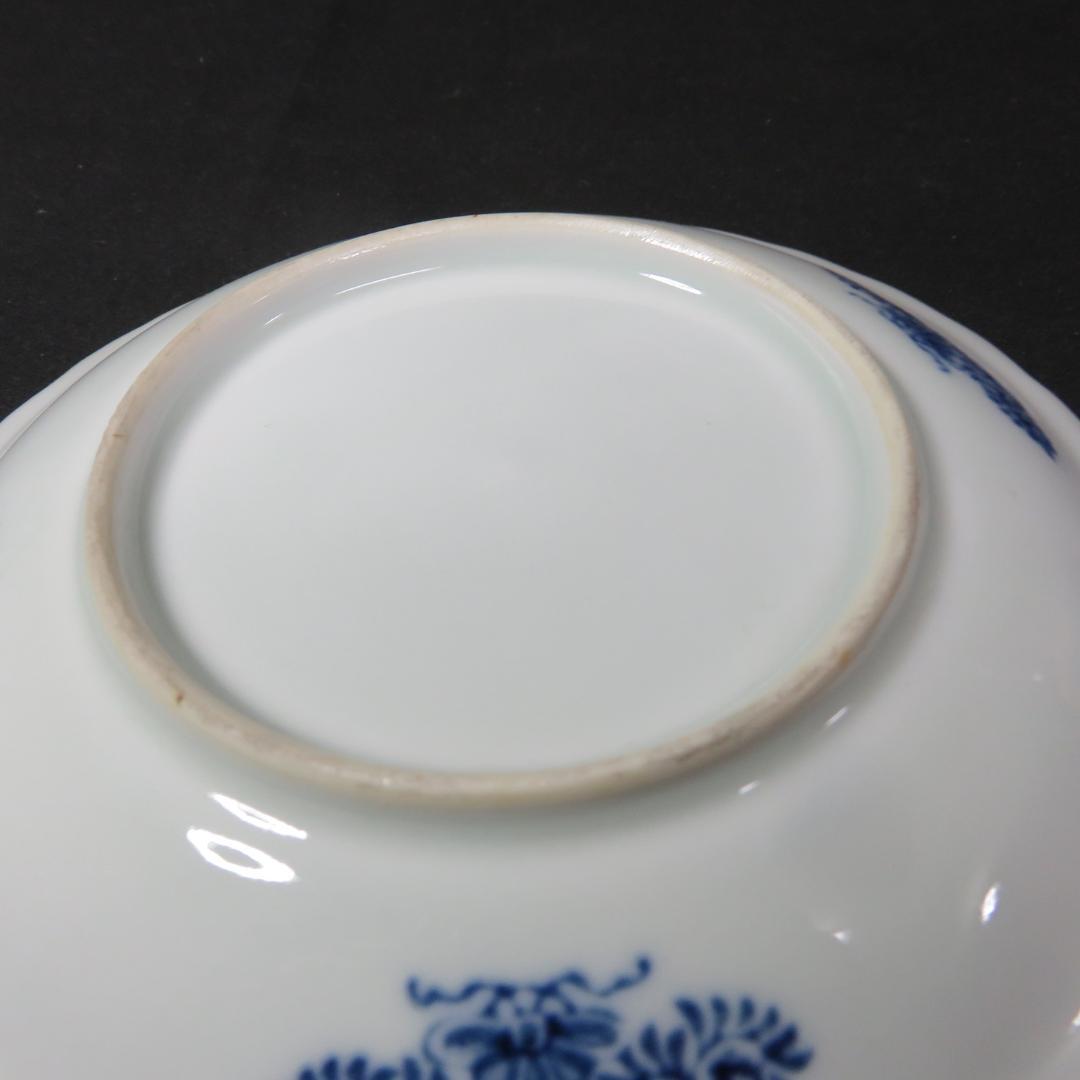 小皿 5枚 松 梅 変わり縁 輪花 印判 染付 明治 大正