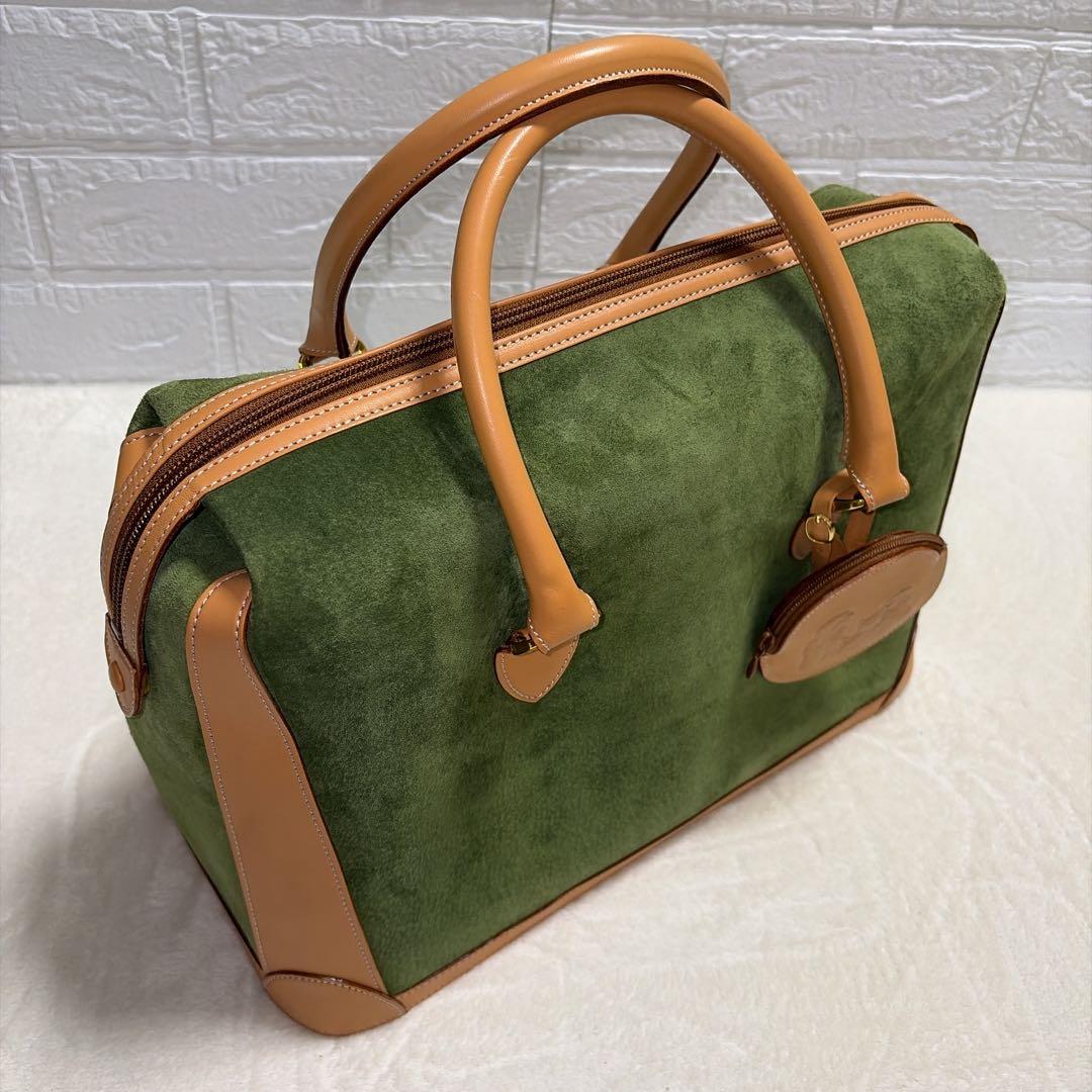 【美品】Kitamura キタムラ 緑スエード ハンドバッグ ポーチ付き 限定