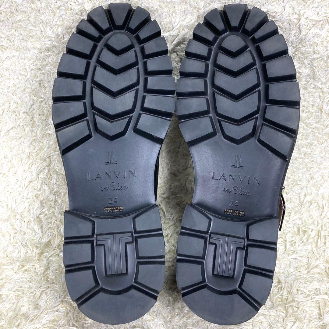 『未使用級』ランバンオンブルー Tストラップ ローファー 厚底　ブラック　24