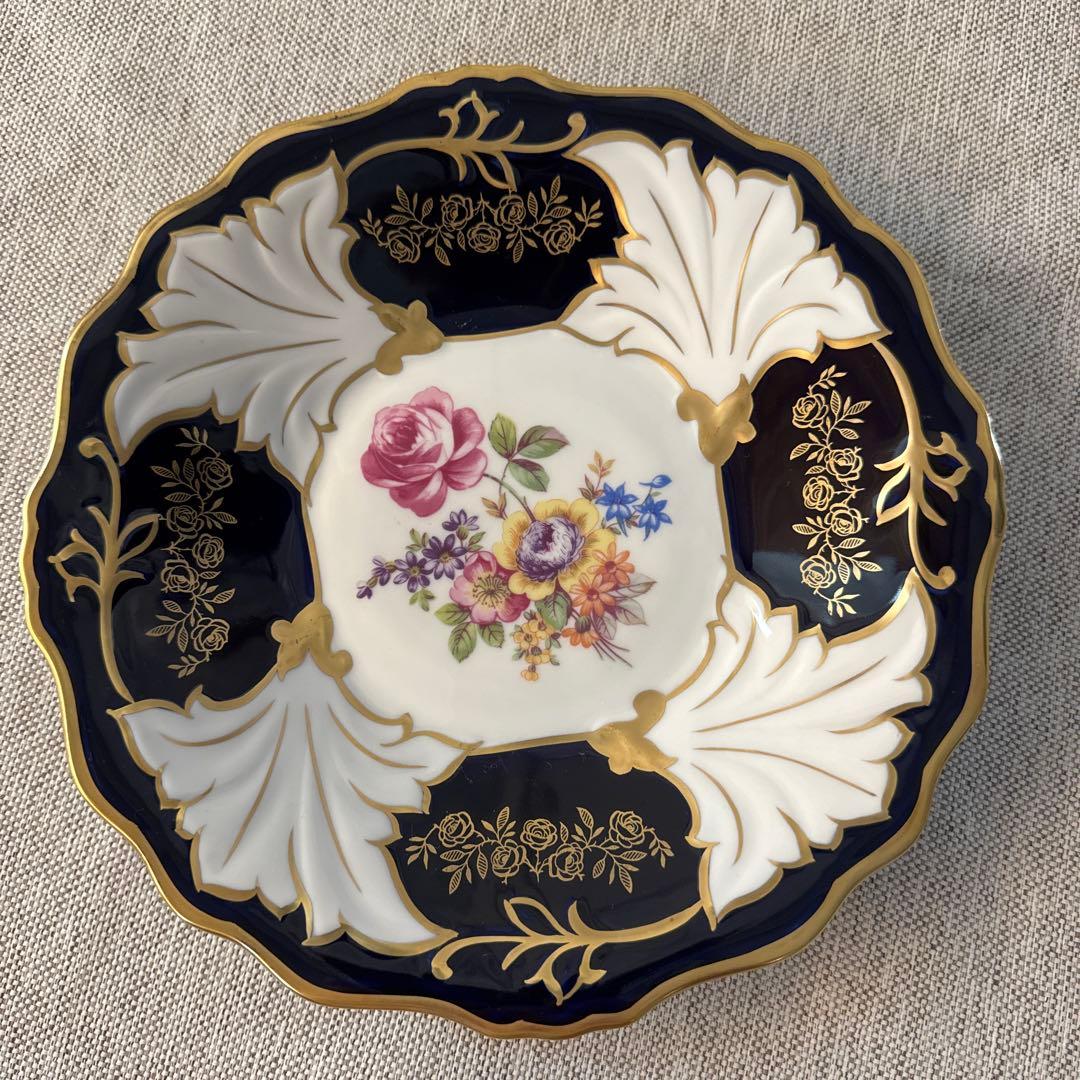 ワイマール　WEIMAR 金彩コバルトブルー フラワー　プレート4枚セット