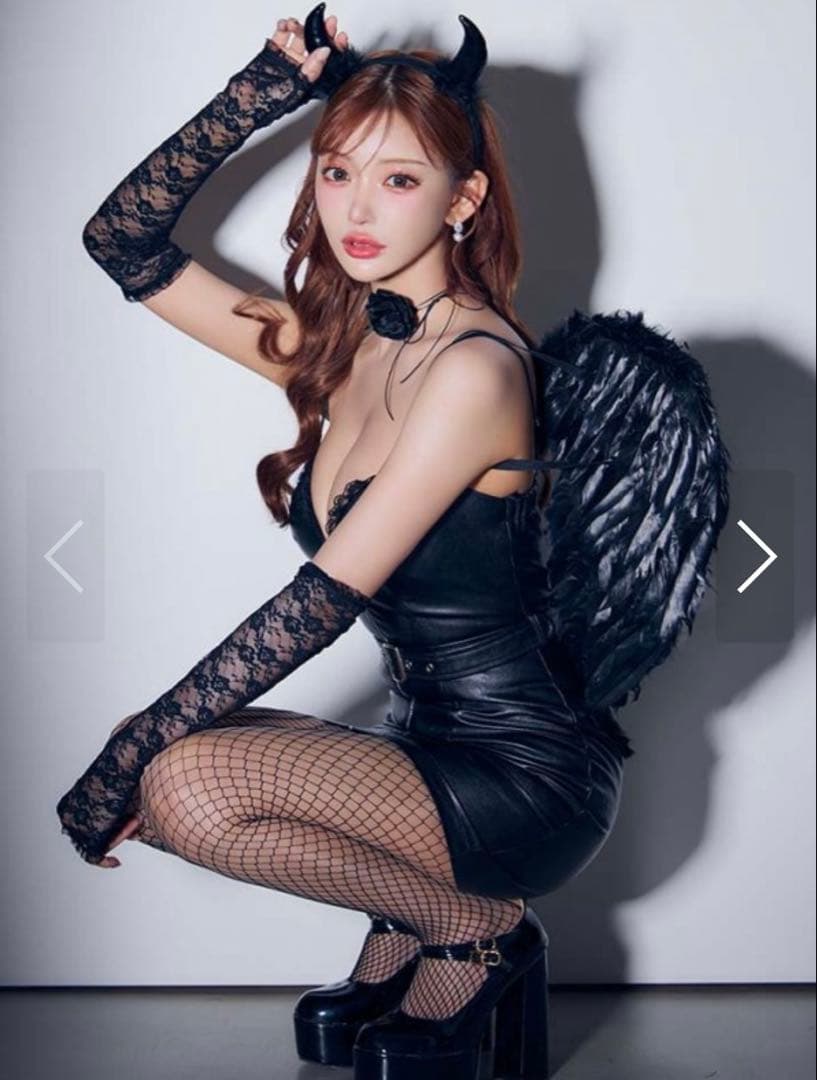 【即日発送】【ハロウィン】レザーデビルタイトワンピース【コスプレ7点セット】