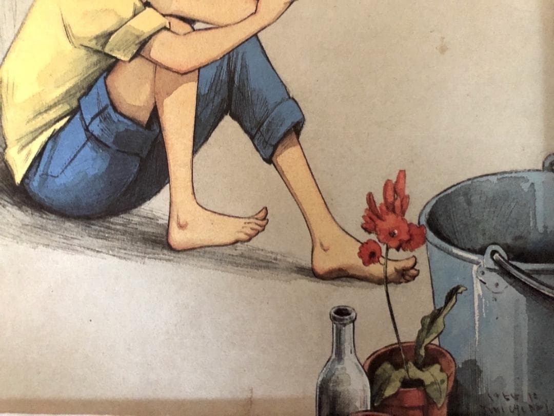 昭和レトロ、中原淳一、【にんじん】、年代物・希少画集画 、新品高級額装付