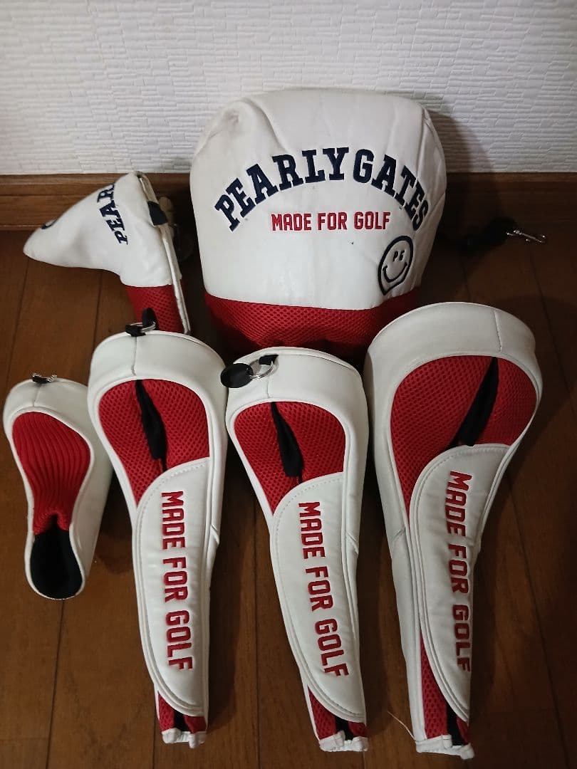 PEARLY GATES ゴルフバッグ ホワイト/レッド/ヘッドカバーフルセット