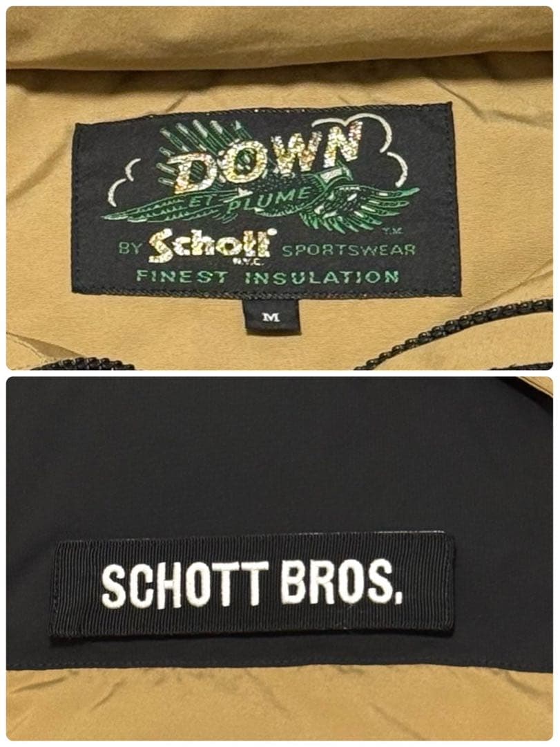 【美品】 SCHOTT BROS ダウンジャケット 肉厚 刺繍 ロゴ総柄 L相当