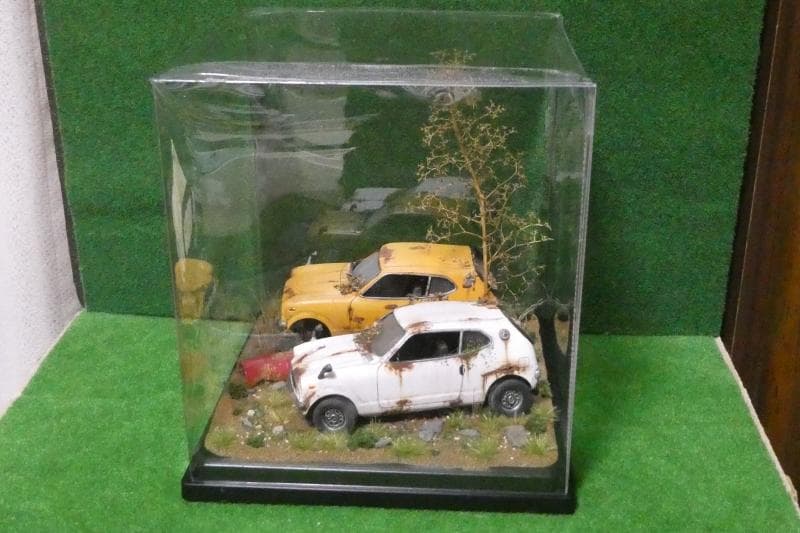 1/32 ホンダ Z GT・GSS 昭和レトロ風景 ジオラマ完成品 錆汚し加工