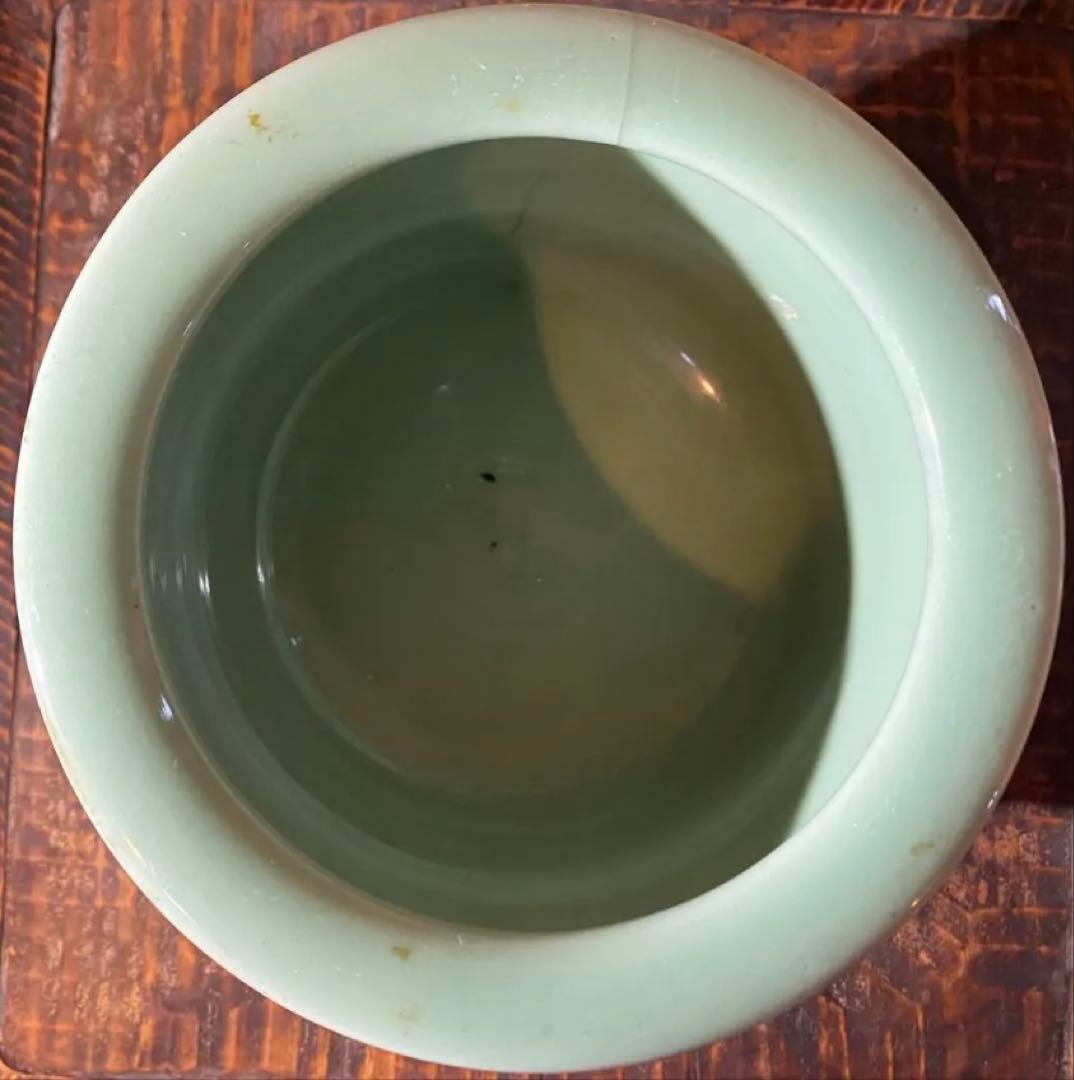 青磁三脚香炉・陶器剣山付き　２点セット ヴィンテージ　レア