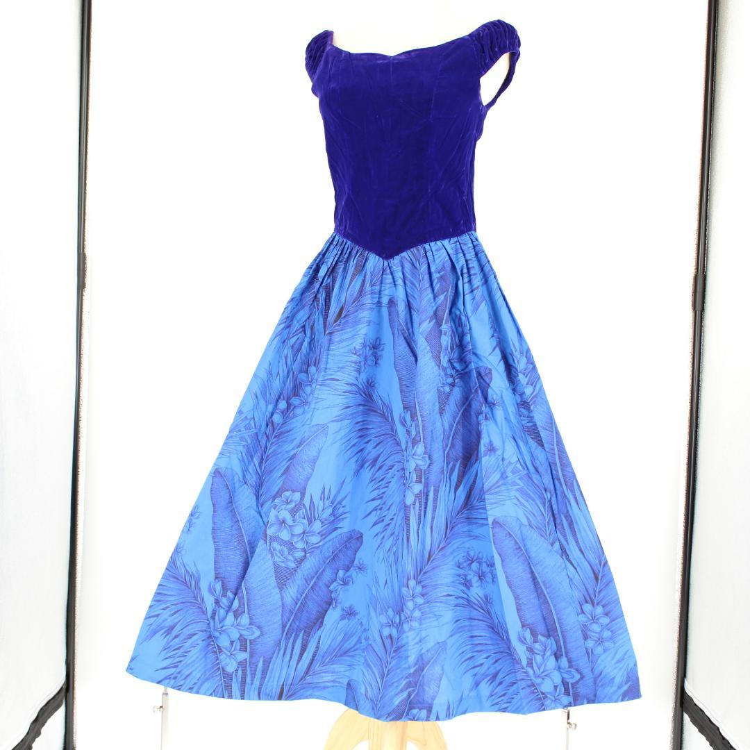 【フラダンス用衣装 ハワイ製 ベロアドレス】CC FASHIONS ブルー