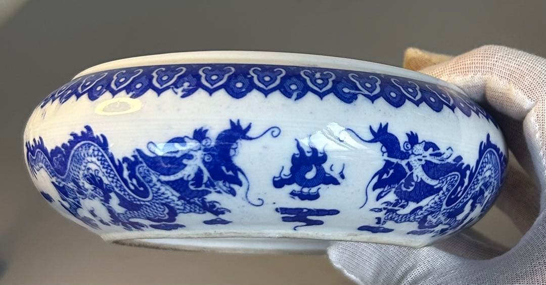 大清乾隆青花龍紋皿　筆洗書道旧家蔵出し、骨董品、縁起物、お守り、古美術