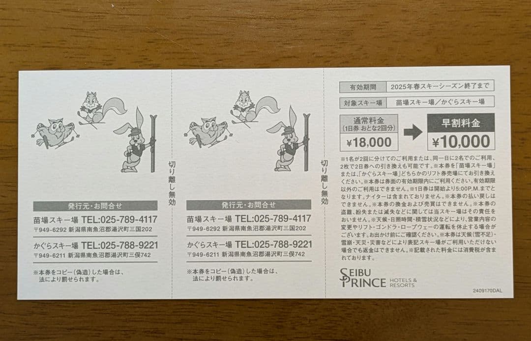かぐらスキー場　1日券引換券×2回券