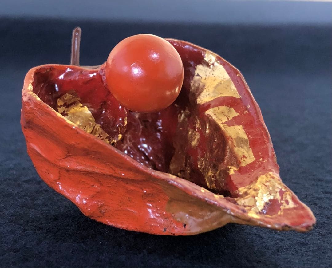 《R》茶道具 鬼灯香合 讃岐漆作家 藤岡研斎作 共箱 260209け1