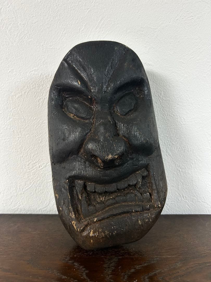 釜神　アンティーク　民俗　木製　仮面　竈神