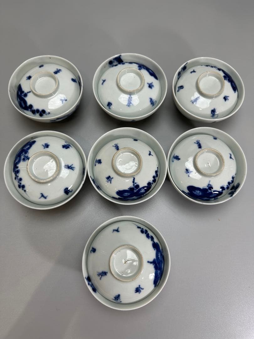 中国 古染付 梅絵 蓋碗 七件
