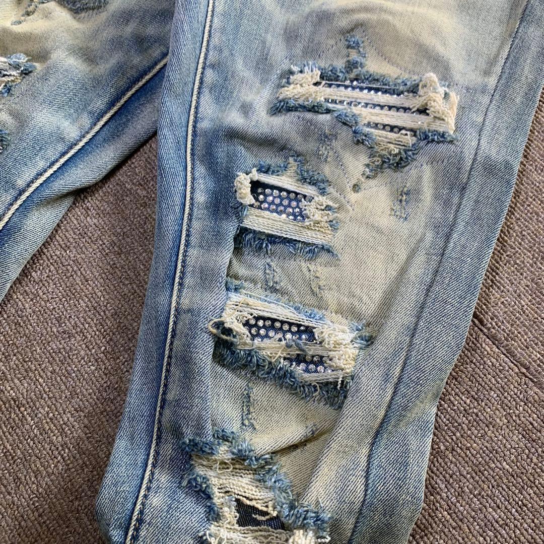 mnml ミニマル【新品未使用品】ラインストーンストレッチスキニーデニム 30