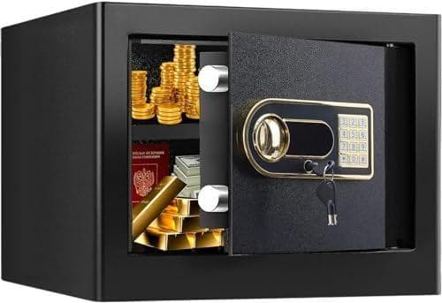 新品未開封金庫 家庭用 小型 防犯金庫 A4書類横収納可能 鍵&緊急電池ボックス