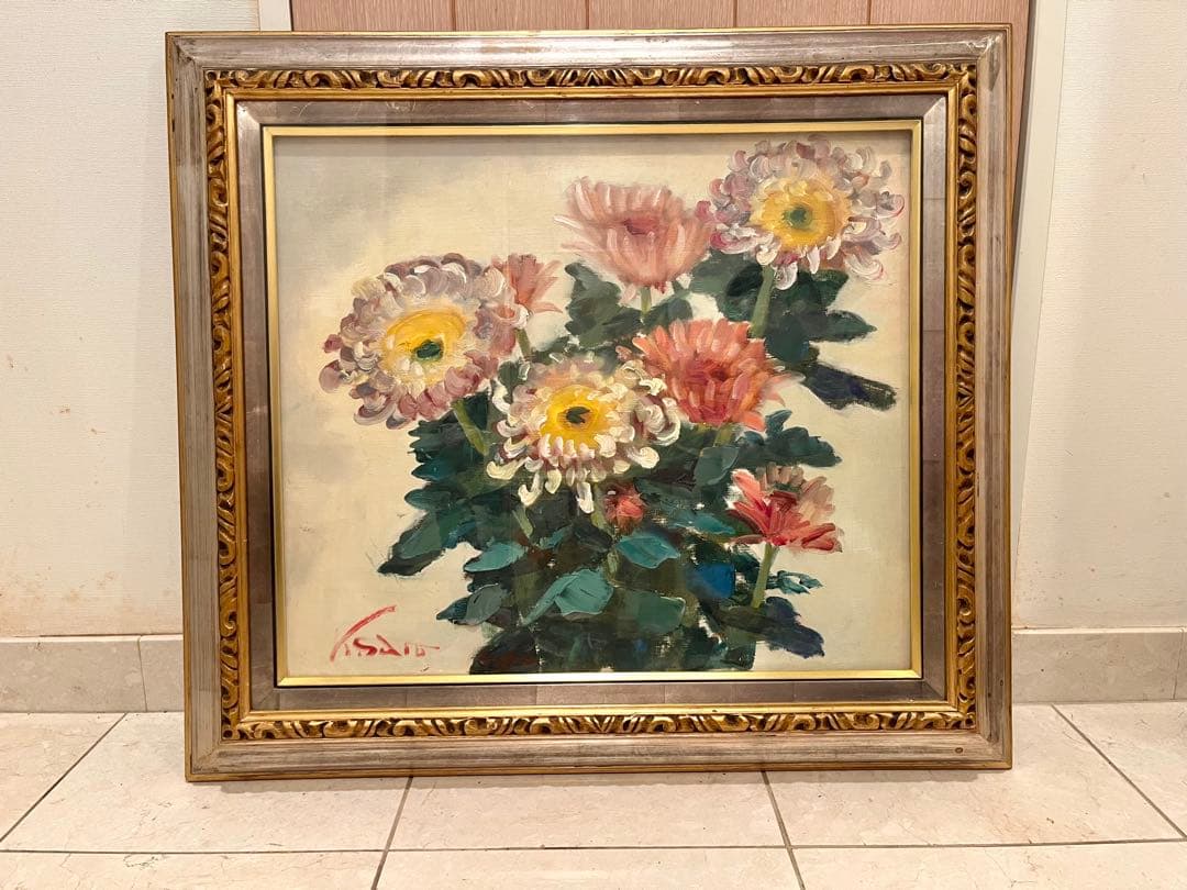 油彩画 花 金の額縁