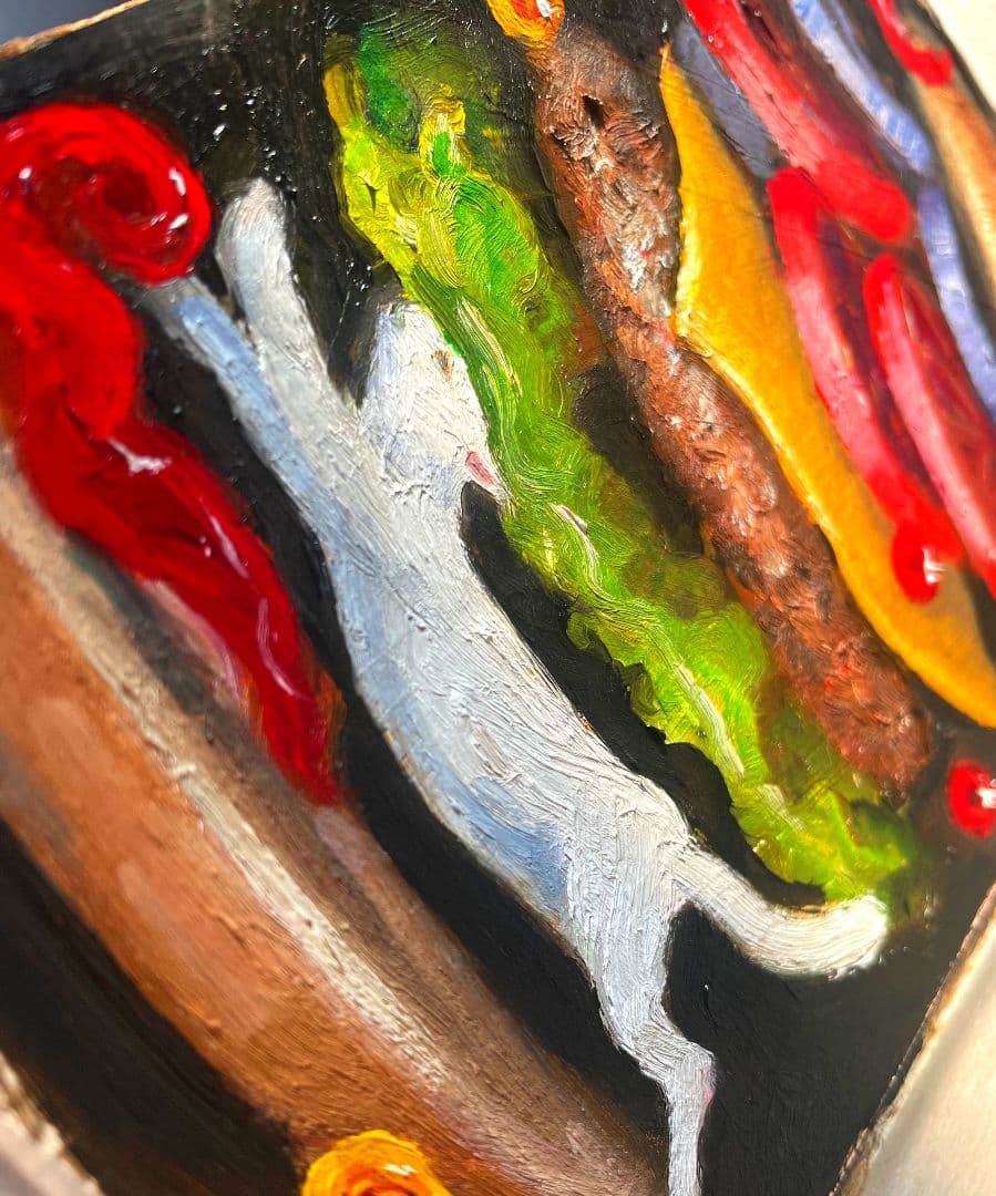 猫バーガー　油彩画　油絵　原画　額付き　オリジナル