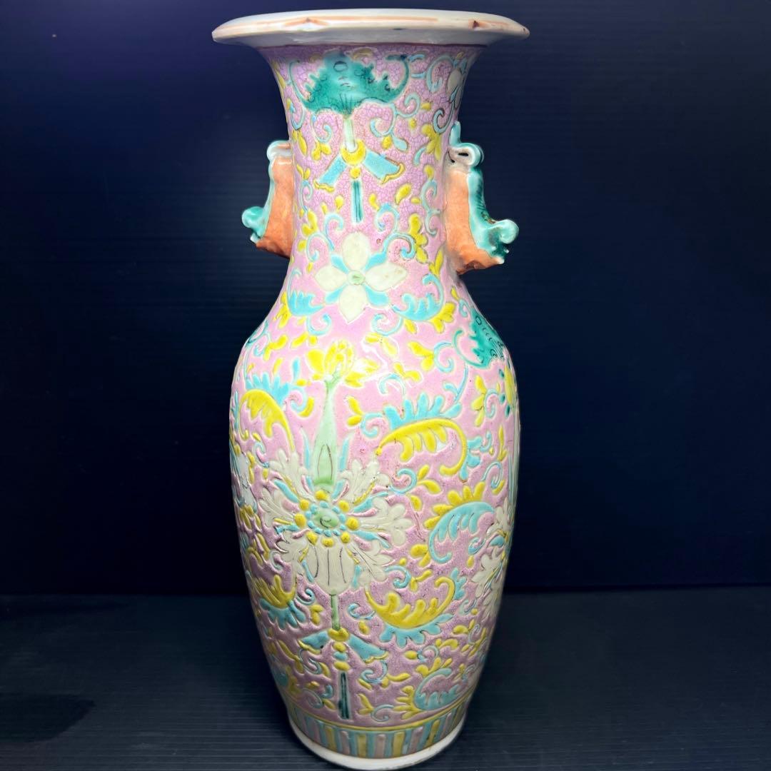 中国清時代　粉彩花瓶　高さ約25㎝　東Y7-1208☆2Fトヒチル