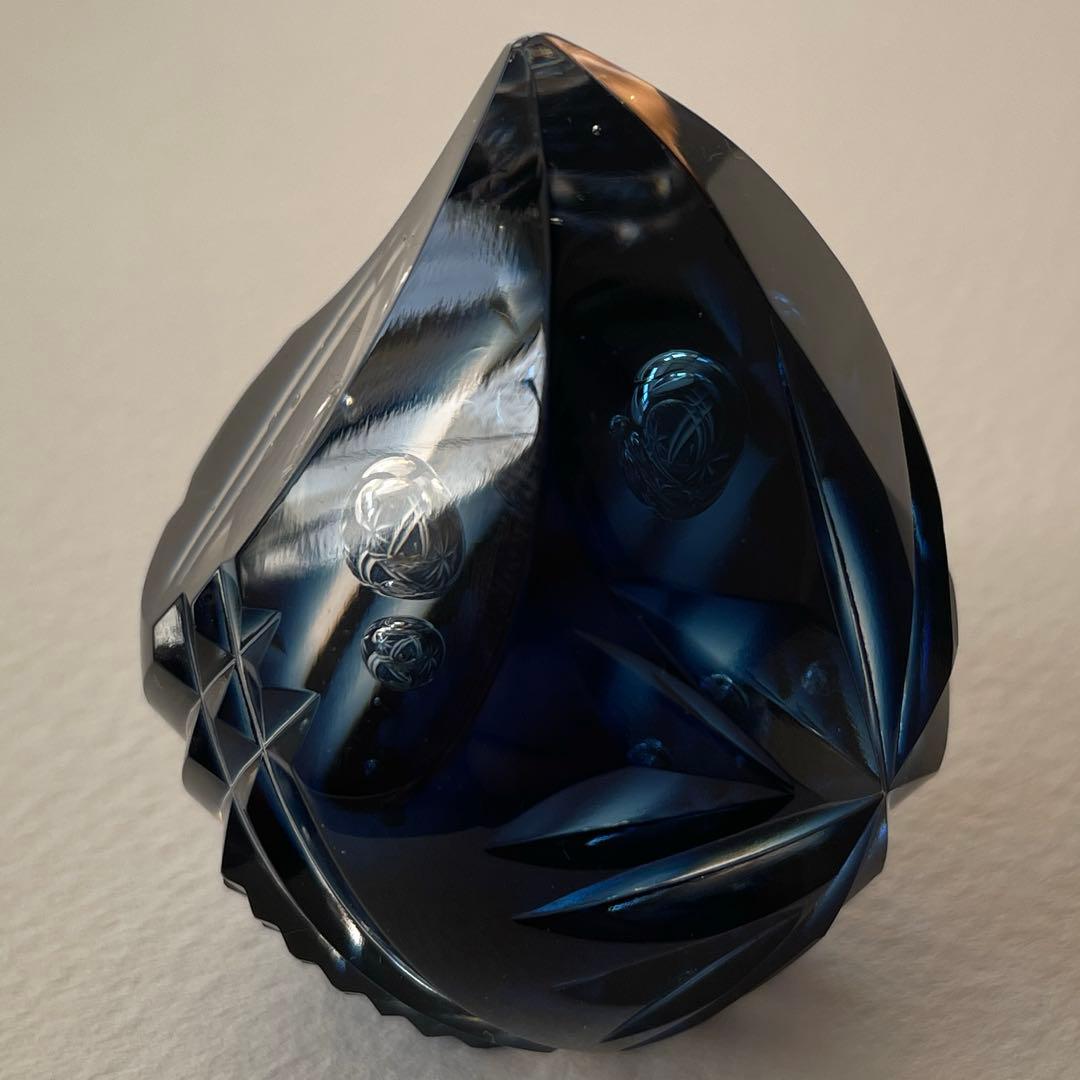 新品同様 薩摩切子 ペーパーウェイト 薩摩の雫 ブルー