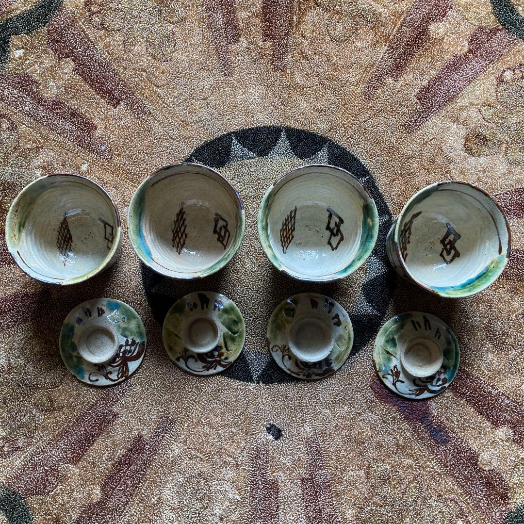 加藤春袋　湯飲(蓋付)古瀬戸　織部焼　江戸末〜明治　美濃焼