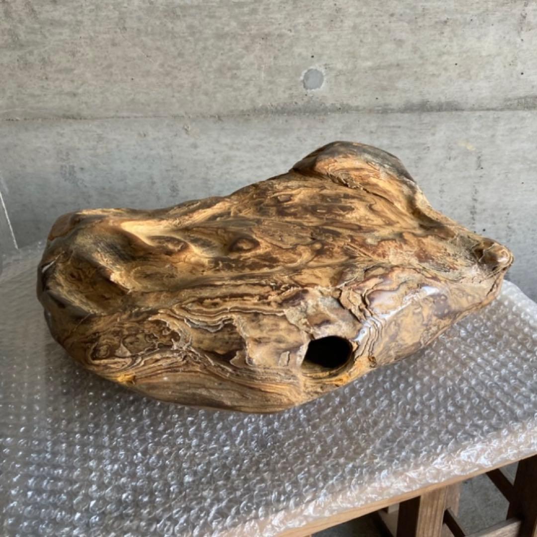 木化石 珪化木 天然 大型 置物 オブジェ 花器 フラワーベース 台座付 レトロ