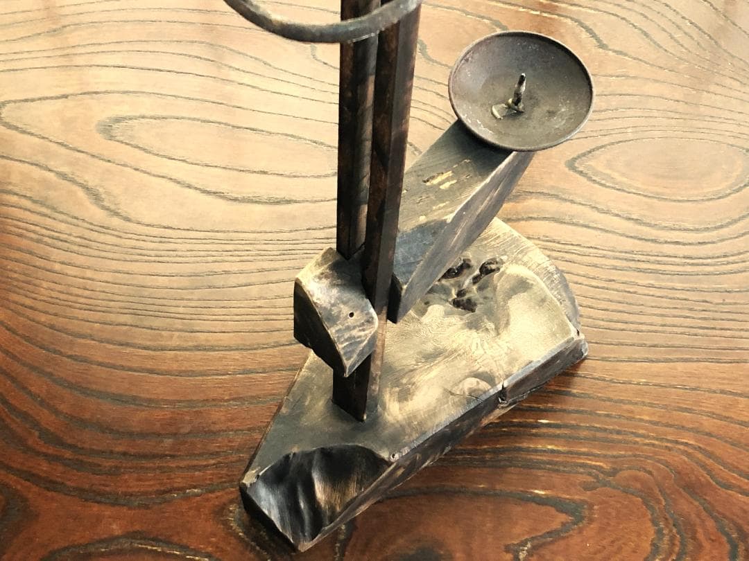 【 高低可変杢燭台 】　天然杢製　66ｃｍ　江戸時代　僅少品
