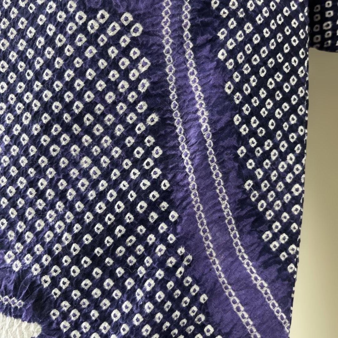 a-06 有松絞り　浴衣　紫　蝶々　裄68 良品