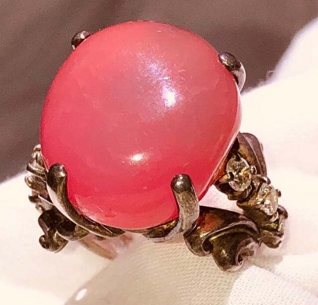 ビンテージ  オーダーメイド　リング　ピンク　瑪瑙　アンティーク シルバー