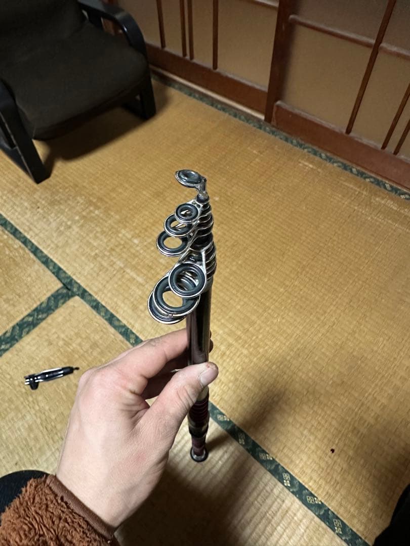 鮎竿 スパイラルガイド 黒赤ストライプ