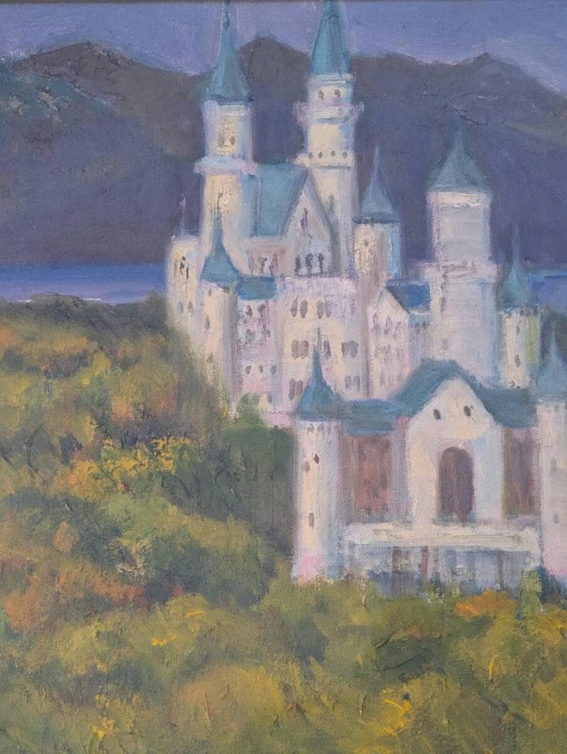 【真作】絵画　油彩6号　ノイシュヴァンシュタイン城　箱・黄袋入　X73