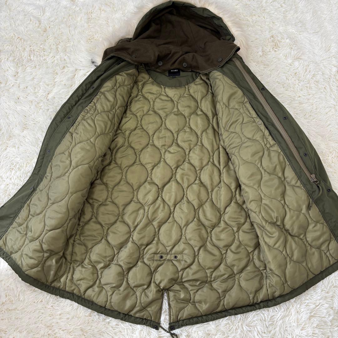 【極美品】ビームス 22AWモッズコート 裏地キルティング ファー取外可 L
