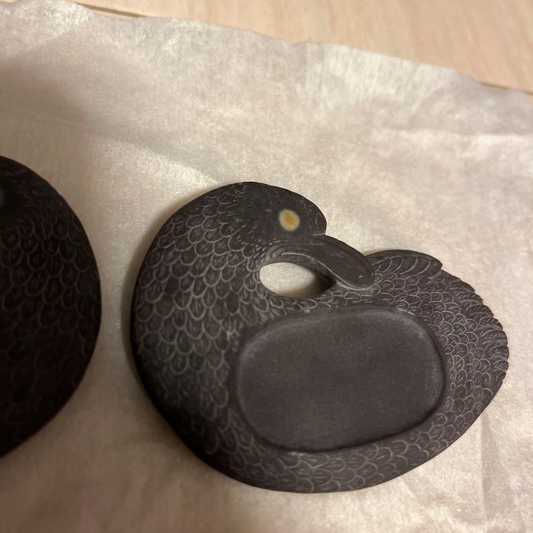 珍品　石眼　石硯　ミニ硯　鳩　２対　レア　時代物　唯一無二