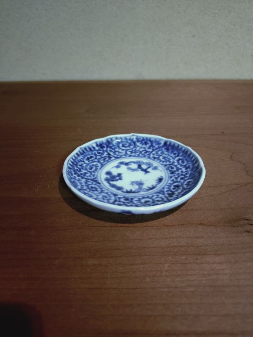 古伊万里 染付 蛸唐草紋 輪花 豆皿 手塩皿