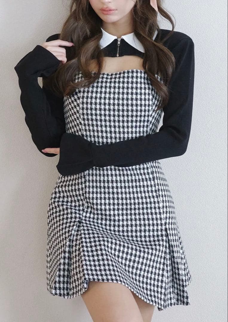 Randy 千鳥柄ワンピース Houndstooth ensemble